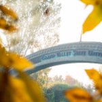 Grand Valley arch with fall leaves in frame on December 3, 2024